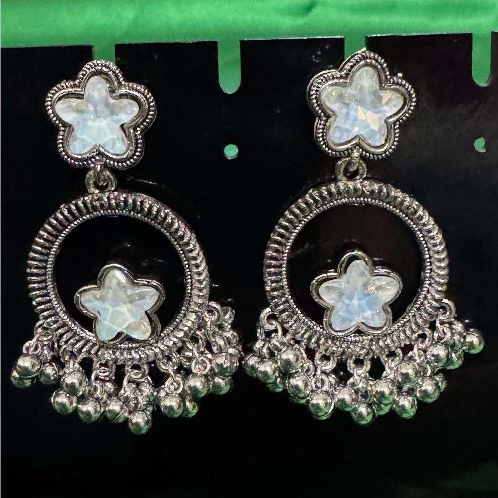 Silver Floral Dangle Earrings